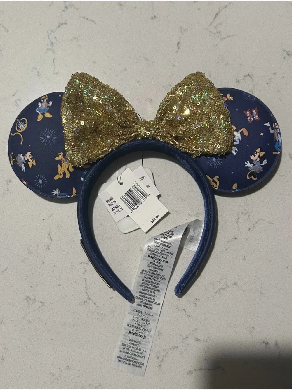 Disney World Parks Loungefly 50th Anniversary Minnie Headband Ears Gold Sequin